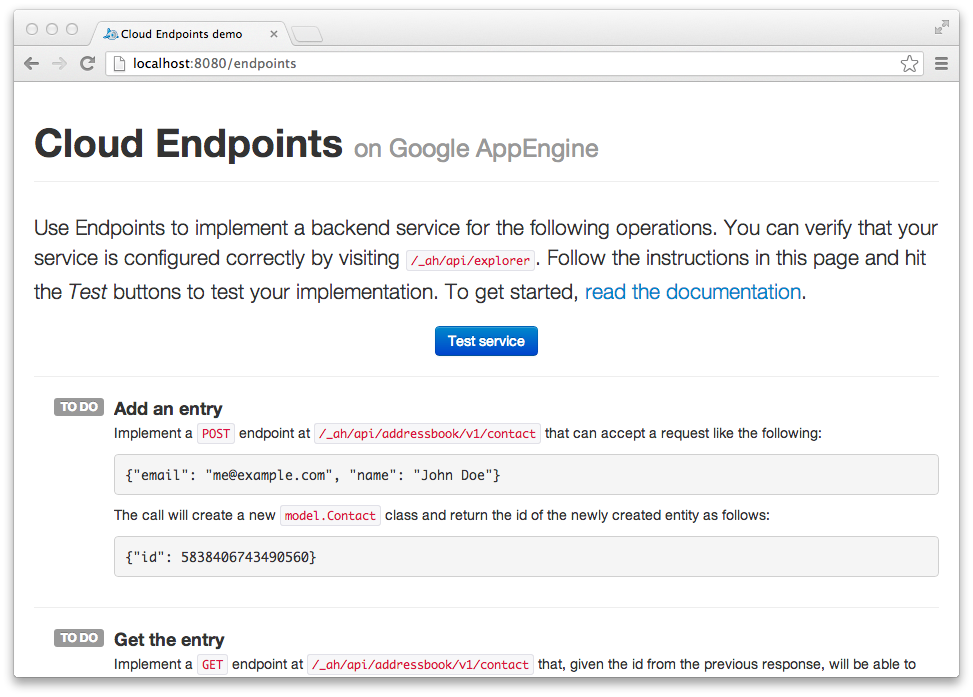 Cloud Endpoints Demo Screenshot